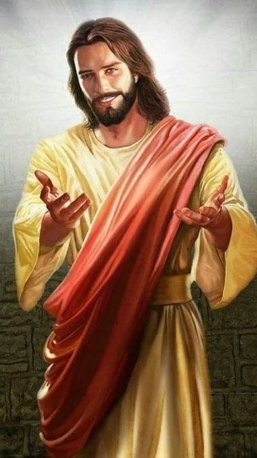Jesus Christ in Traditional Robes with Open Hands and Warm Smile HD phone wallpaper