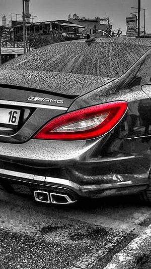 Mercedes-AMG C63 S Rear View With Selective Color Red Taillight HD phone wallpaper