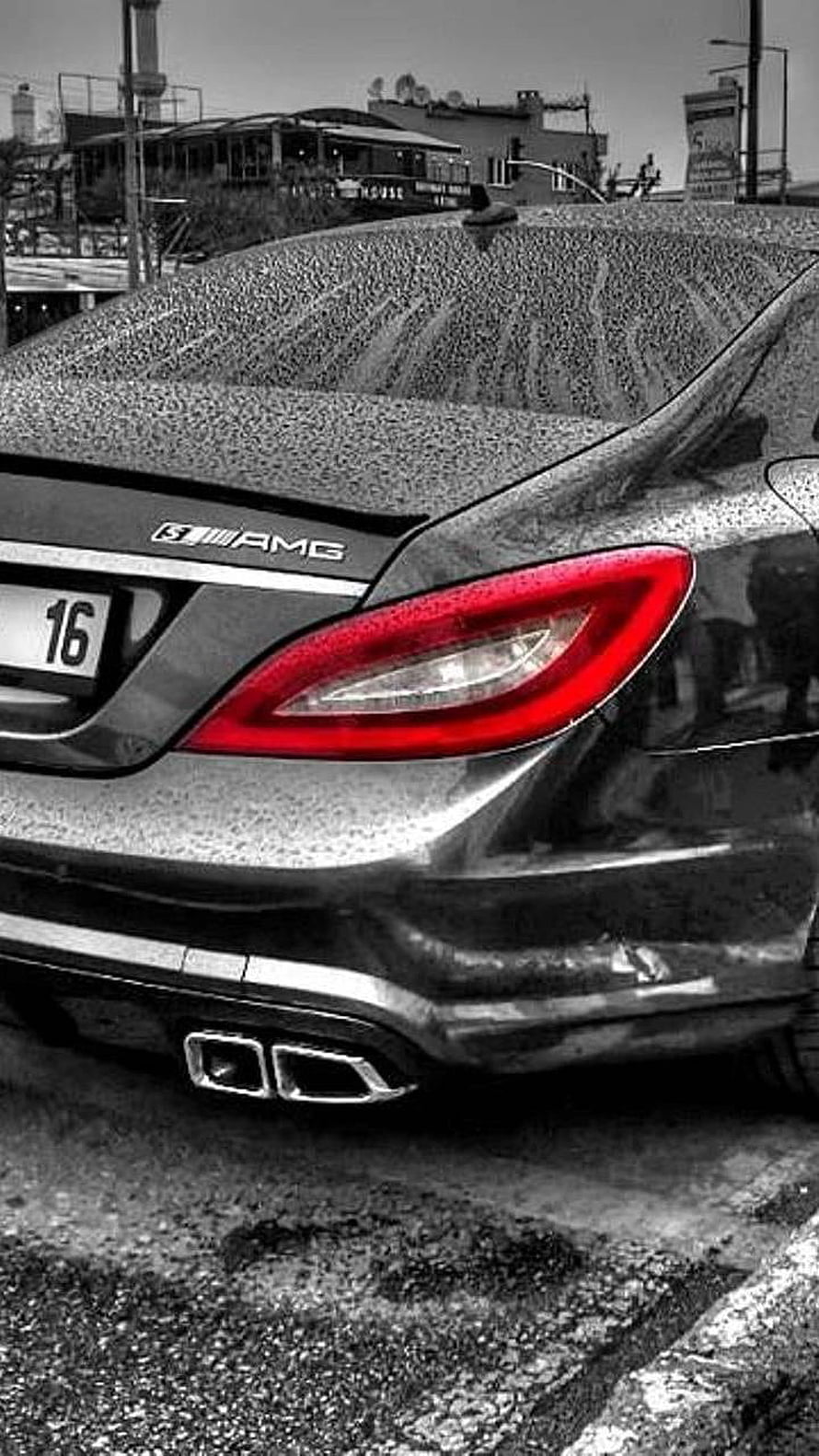 Mercedes-AMG C63 S Rear View With Selective Color Red Taillight HD phone wallpaper