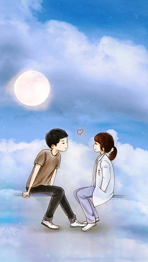 Romantic Anime Couple Sitting on Clouds Under Full Moon Sky, One side love ideas. one sided, love cartoon couple, lion artwork, One Sided Love HD phone wallpaper