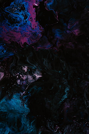 Dark Abstract Liquid Texture with Swirling Blue and Magenta Ink Patterns HD phone wallpaper