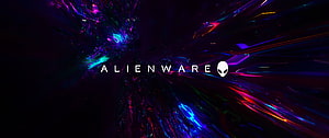 Alienware Logo on Dark Neon Abstract Background with Glowing Digital Particles HD wallpaper