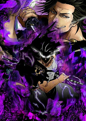 Goku Black and Eustass Kid wielding swords amidst purple lightning and energy aura HD phone wallpaper