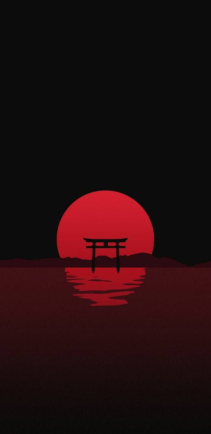 Minimalist Red Torii Gate Silhouette Against Dark Sunset Sky HD phone wallpaper