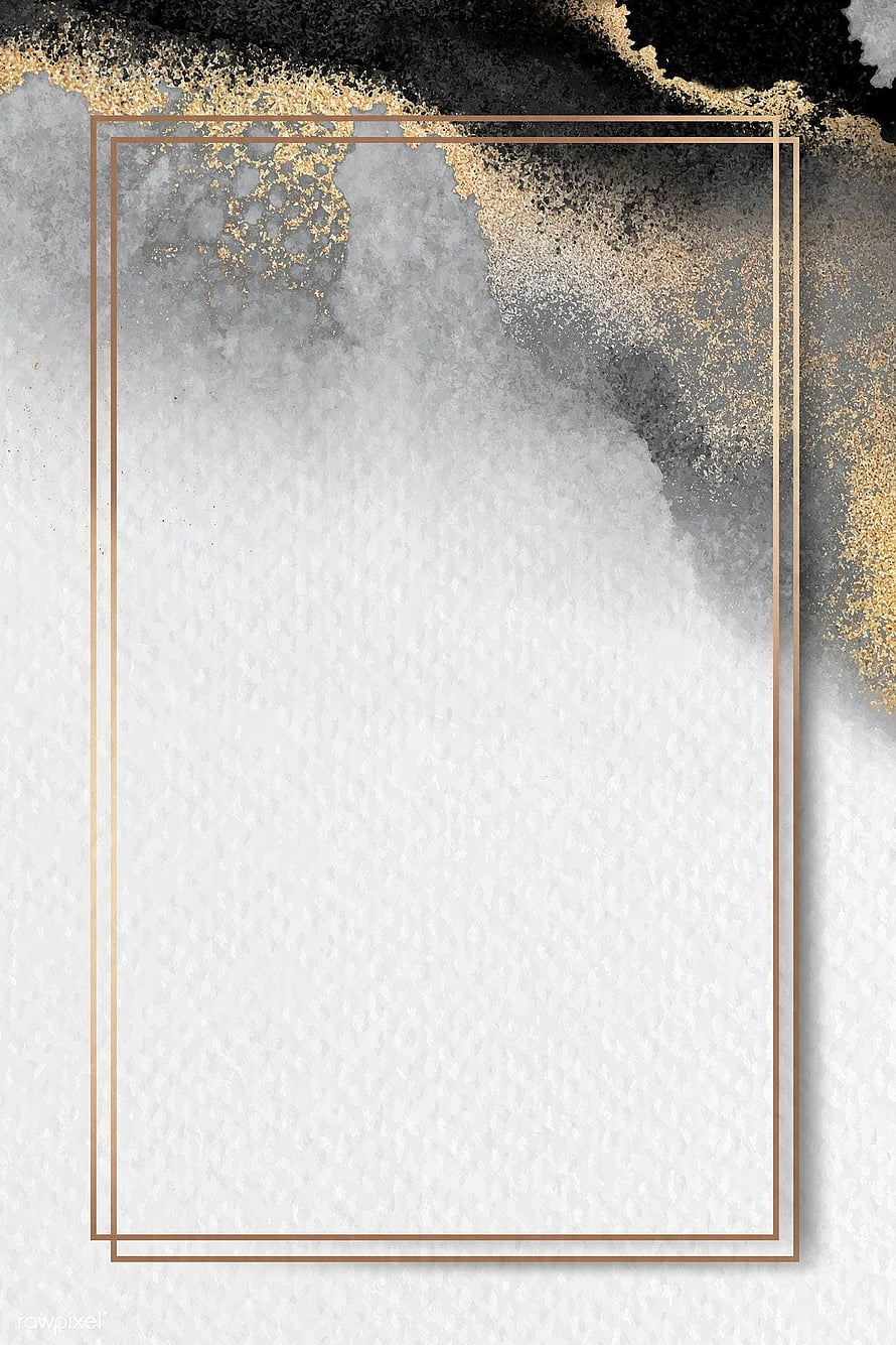 Elegant Gold Frame on Textured White Background with Black and Gold Watercolor Accents HD phone wallpaper