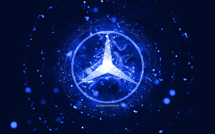 Glowing Mercedes-Benz Star Emblem With Electric Blue Energy Burst And Particle Effects HD wallpaper