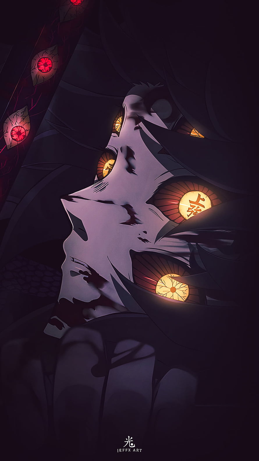 Muzan Kibutsuji Demon Slayer Anime Character Portrait With Glowing Eyes HD phone wallpaper