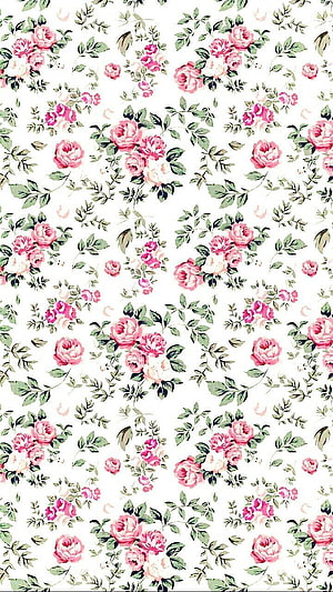 Vintage Pink Rose Floral Pattern Wallpaper with Green Leaves HD phone wallpaper