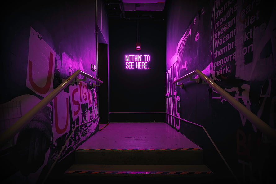 Neon Pink Staircase With Graffiti Walls And Nothing To See Here Sign HD wallpaper