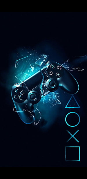 PlayStation DualShock Controller with Neon Blue Lightning and Glowing Symbols HD phone wallpaper