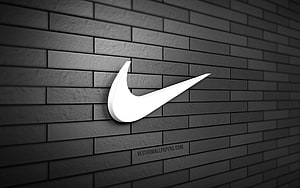 Nike Swoosh Logo in White 3D on Dark Gray Brick Wall Background HD wallpaper