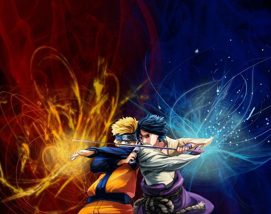 Naruto Uzumaki and Sasuke Uchiha Back to Back Anime Battle Wallpaper HD wallpaper