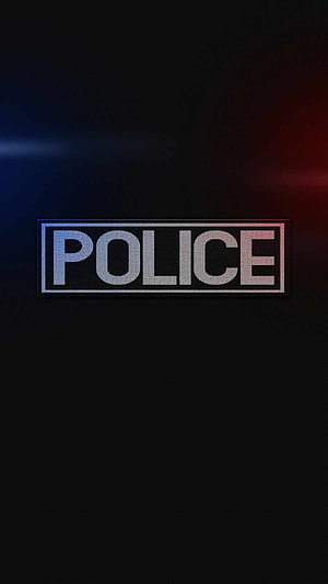 Police Patch Emblem on Dark Background with Blue and Red Light Flares HD phone wallpaper