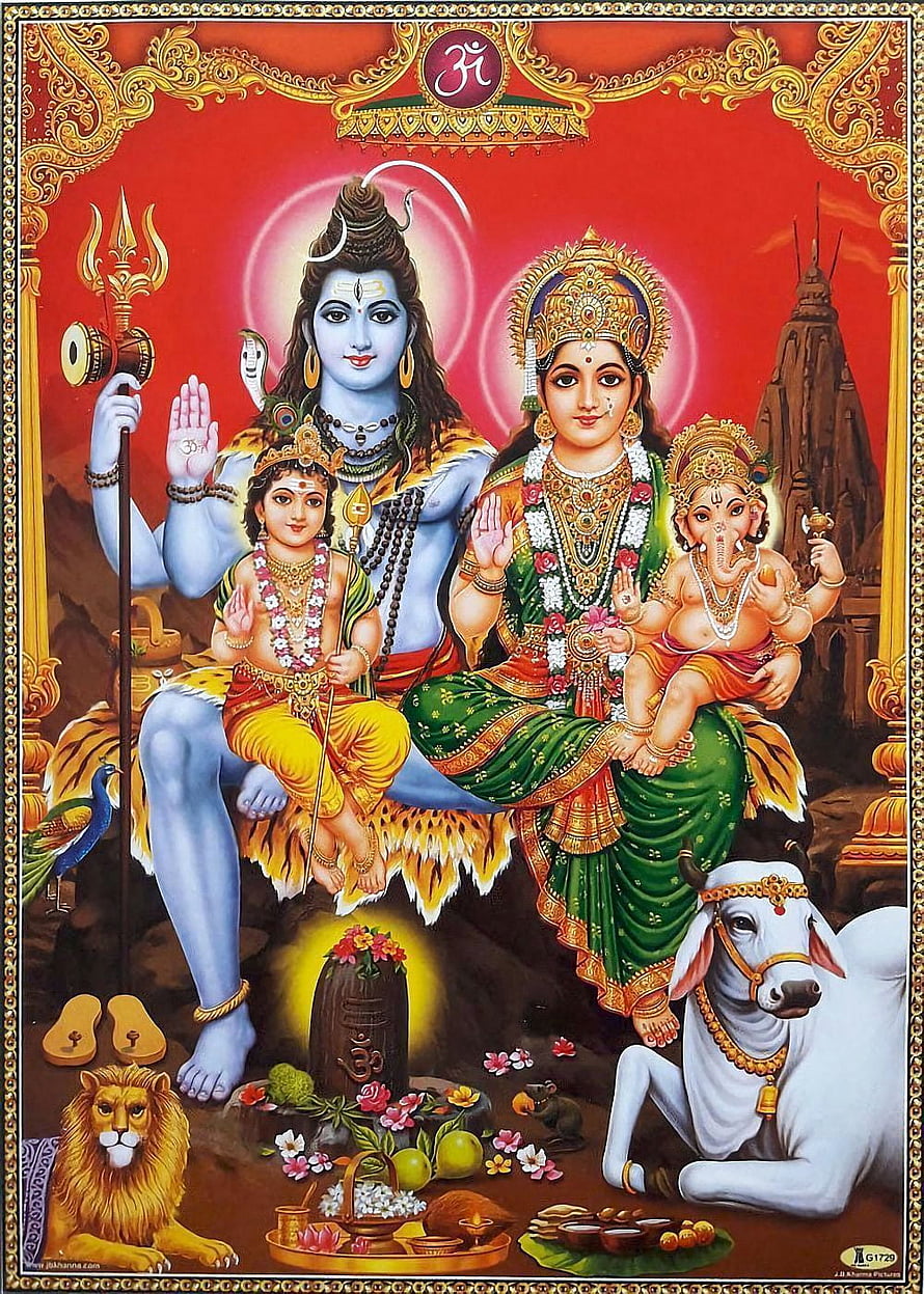 Lord Shiva Parivar Family Portrait with Parvati Ganesha and Kartikeya HD phone wallpaper