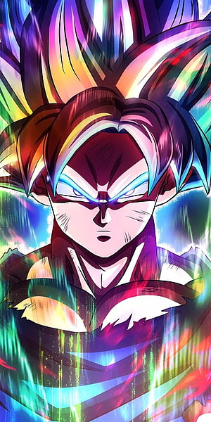 Gogeta Super Saiyan Blue with Rainbow Aura Anime Character Portrait HD phone wallpaper