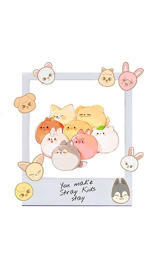 Stray Kids SKZOO Cute Animal Characters in Watercolor Polaroid Frame HD phone wallpaper
