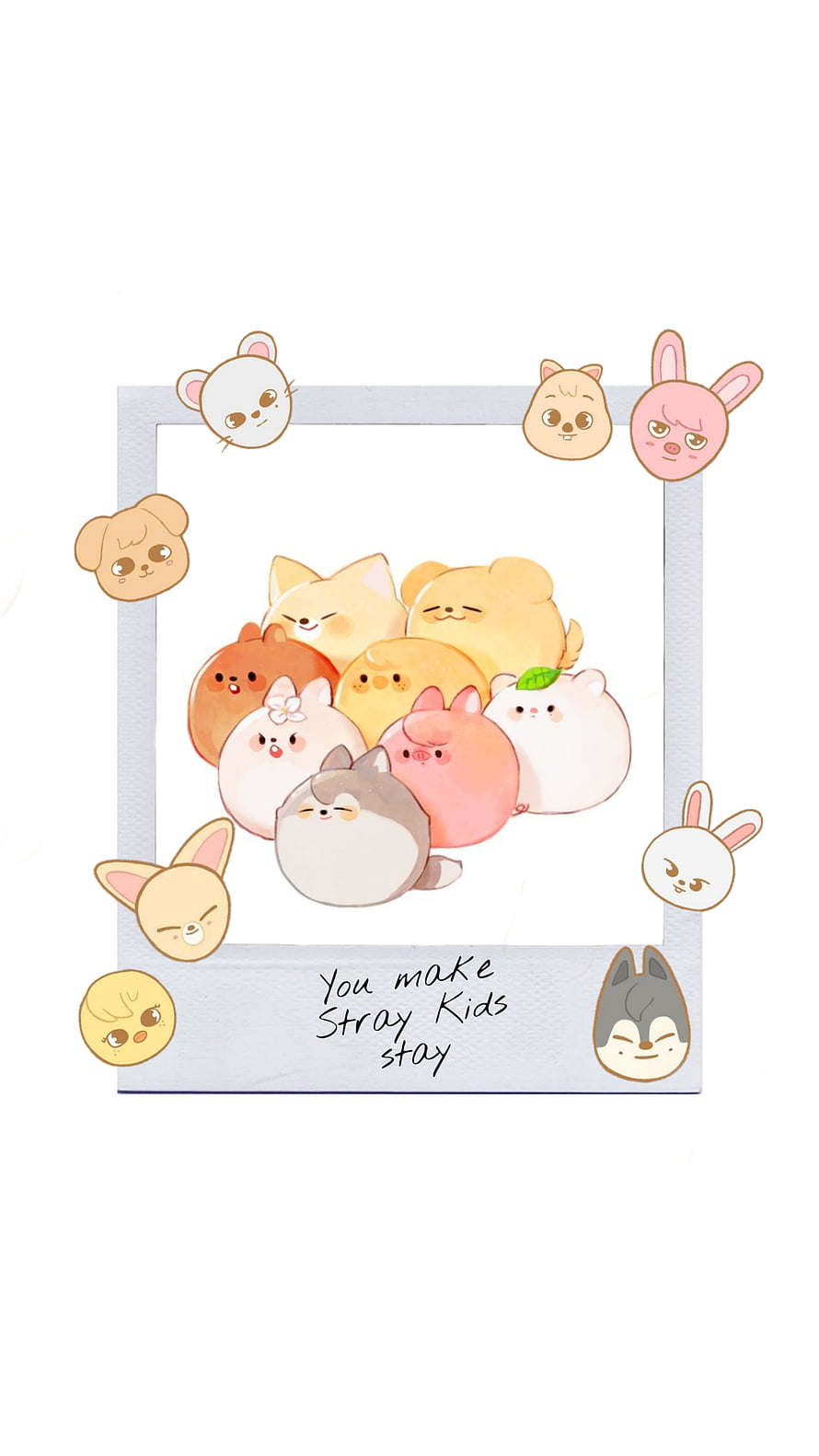 Stray Kids SKZOO Cute Animal Characters in Watercolor Polaroid Frame HD phone wallpaper