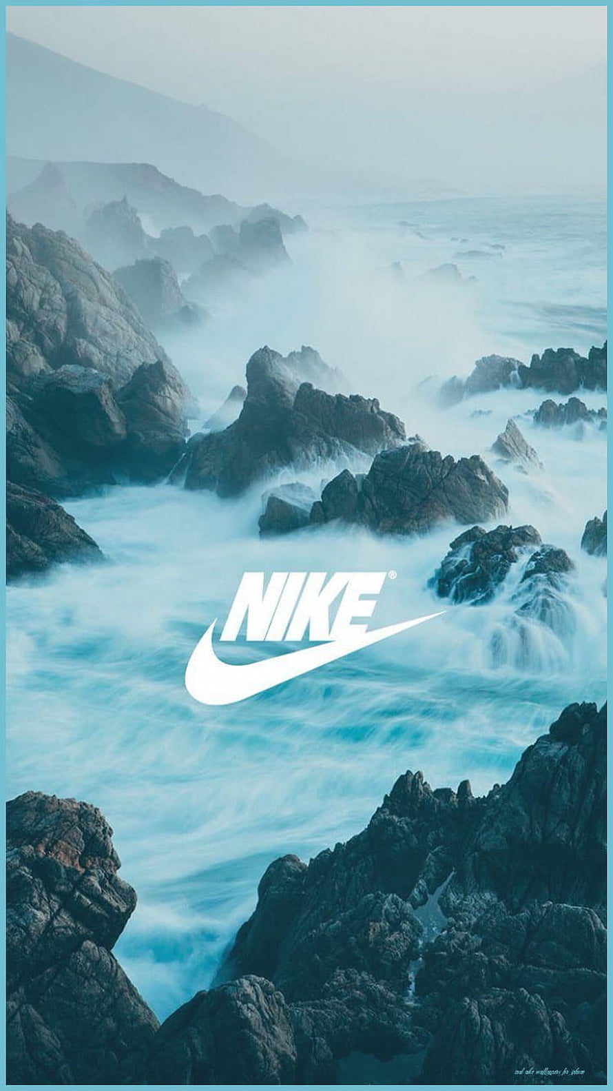 Nike Logo on Misty Rocky Coastline with Ocean Waves HD phone wallpaper