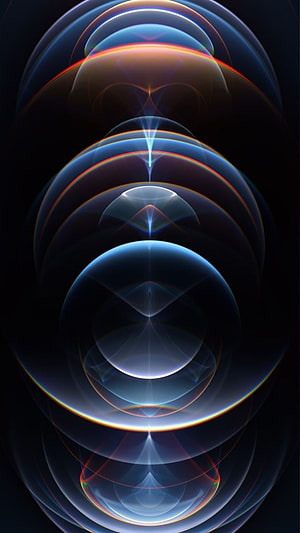 Abstract Blue and Orange Concentric Spheres with Iridescent Glowing Rings on Dark Background HD phone wallpaper