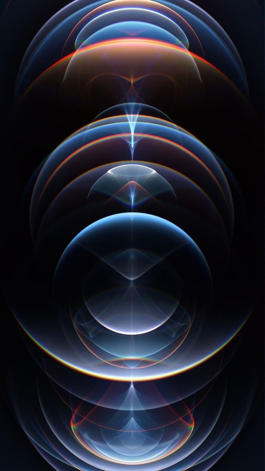 Abstract Blue and Orange Concentric Spheres with Iridescent Glowing Rings on Dark Background HD phone wallpaper