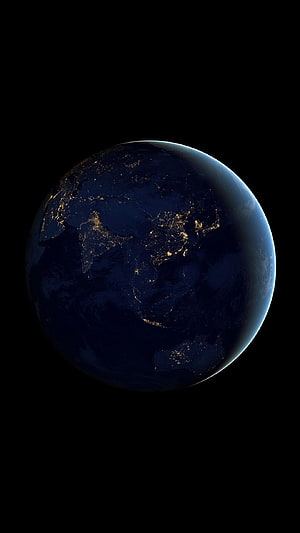 Earth at Night View from Space Showing City Lights Across Asia and Europe HD phone wallpaper