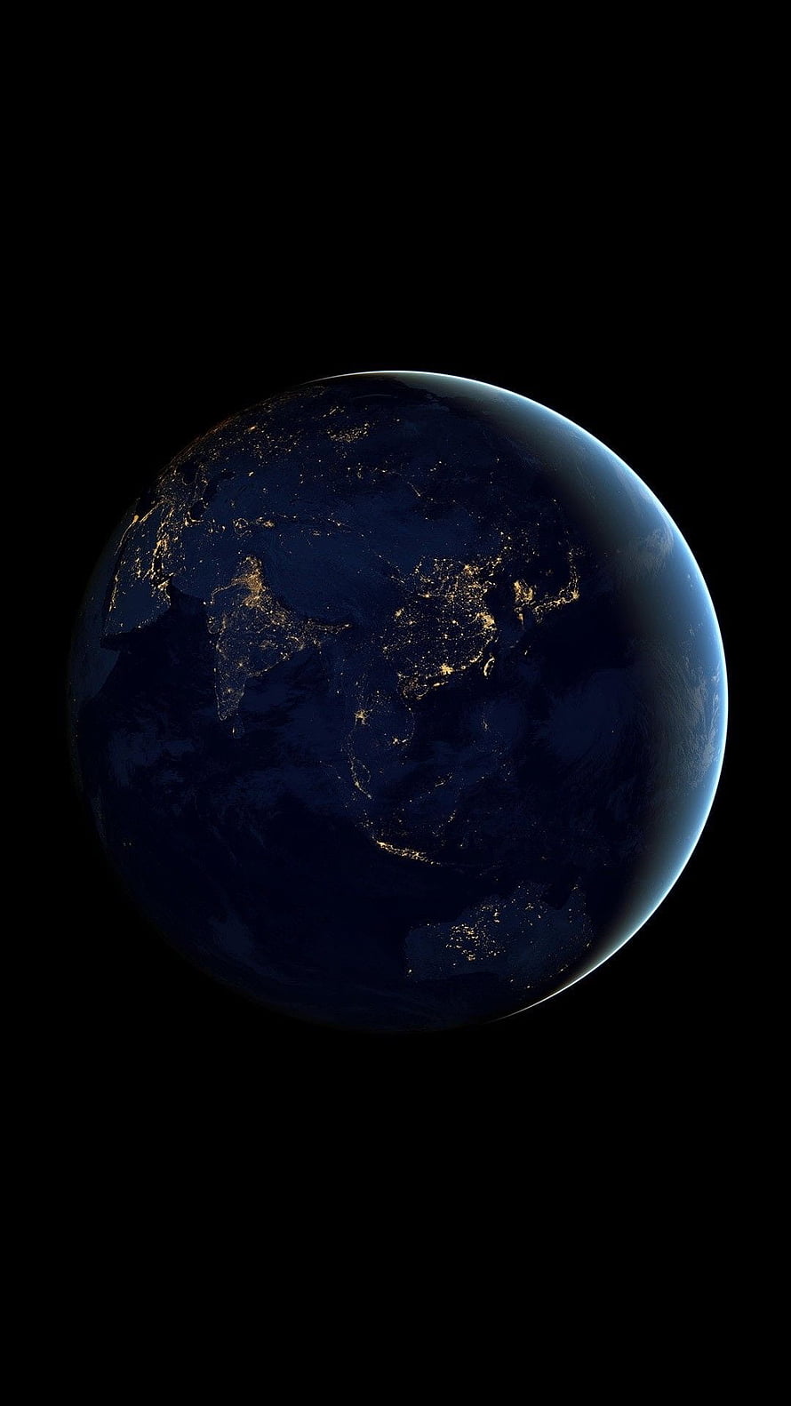 Earth at Night View from Space Showing City Lights Across Asia and Europe HD phone wallpaper