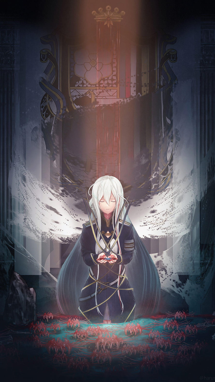 Vladilena Mirabel from 86 Eighty Six in a Dark Cathedral with Red Spider Flowers HD phone wallpaper