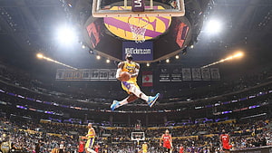 LeBron James Lakers Dunk Action Shot NBA Basketball Game HD wallpaper