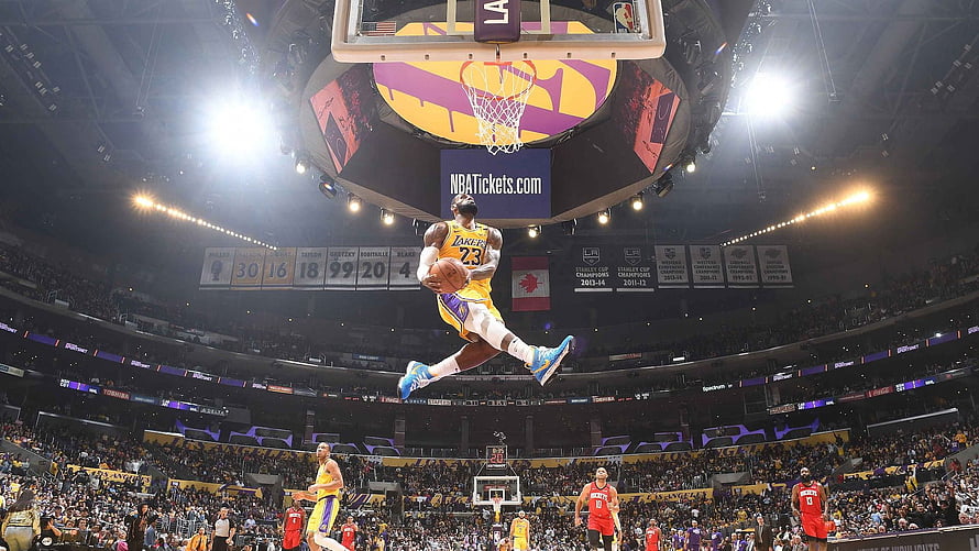 LeBron James Lakers Dunk Action Shot NBA Basketball Game HD wallpaper