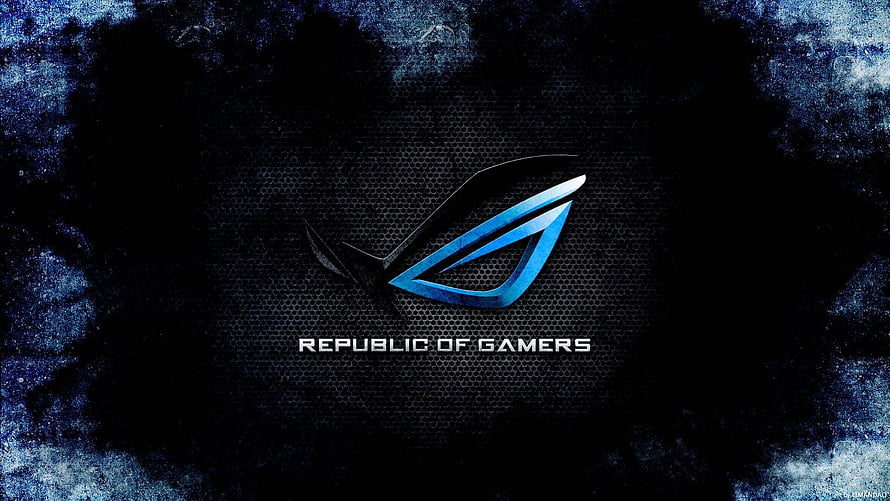 Asus Republic of Gamers ROG Logo on Dark Textured Background with Blue Accents HD wallpaper