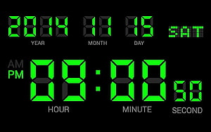 Green LED Digital Clock Display with Date and Time on Black Background HD wallpaper