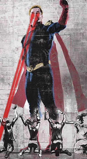 Homelander from The Boys Standing Over Kneeling Figures in Stylized Comic Art HD phone wallpaper