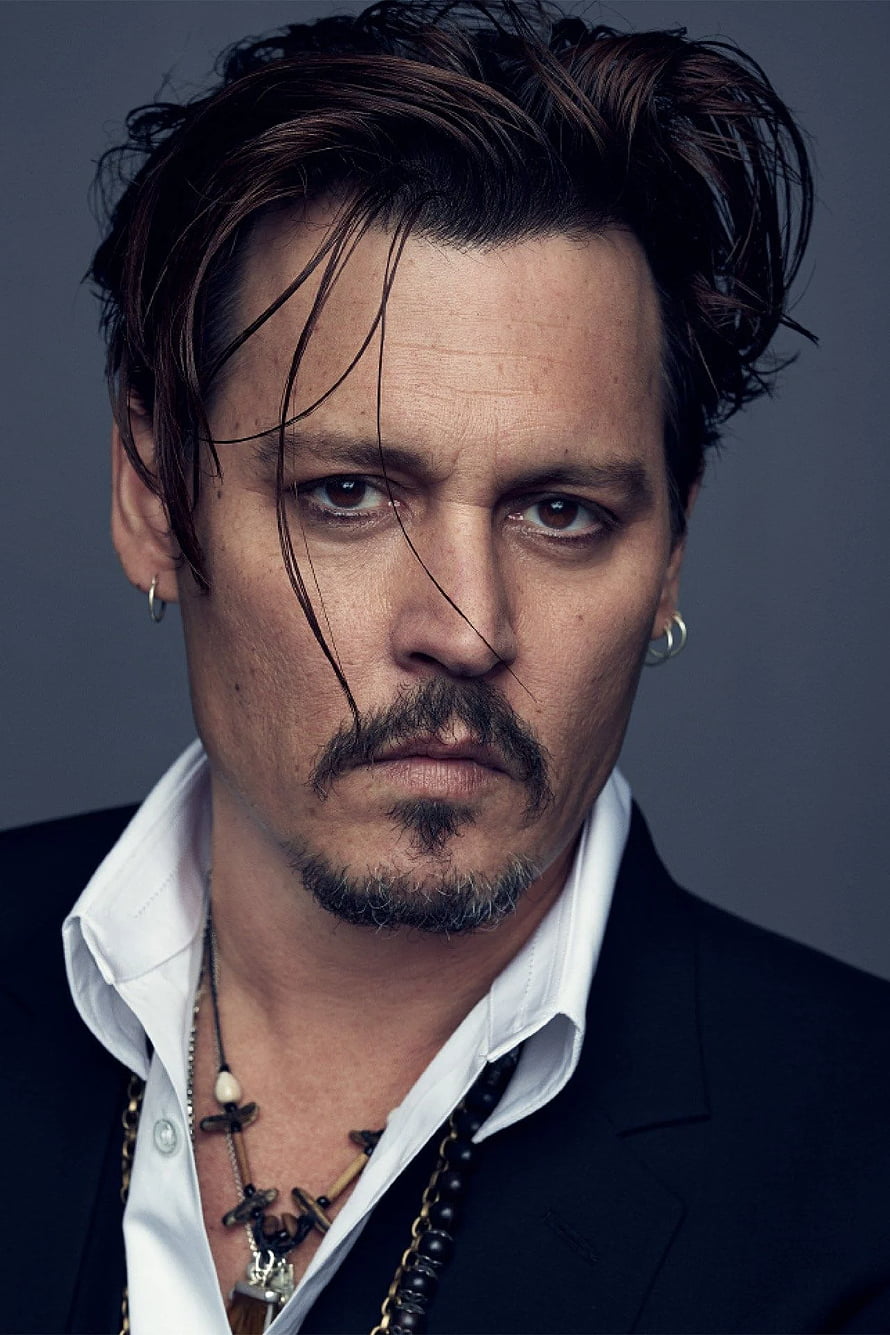 Johnny Depp Studio Portrait in Black Suit with Layered Necklaces and Messy Hair HD phone wallpaper