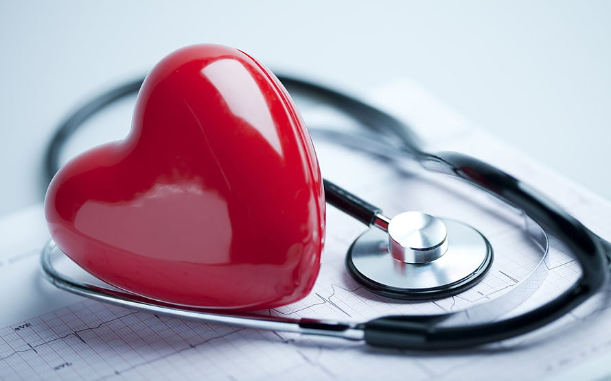 Red Heart Model and Stethoscope on ECG Paper for Medical Health Concept HD wallpaper