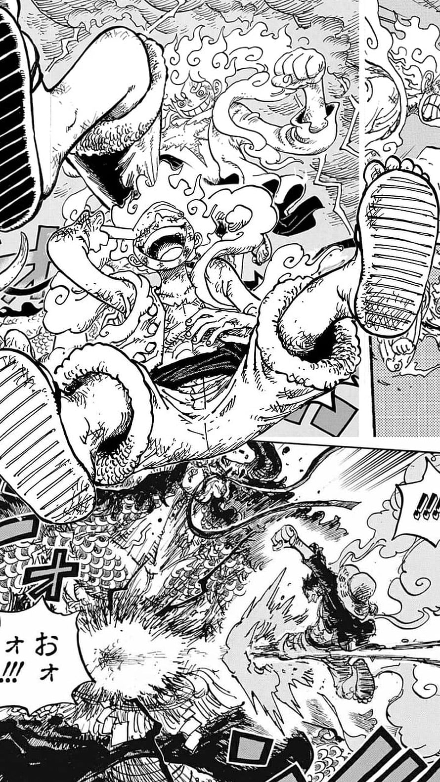One Piece Manga Panel Luffy Gear Fourth Boundman vs Kaido Dragon Fight, Luffy gear 5th, art, Onepiece, anime HD phone wallpaper