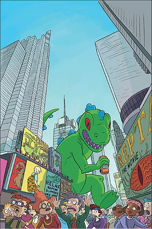 Reptar the Movie Giant Green Dinosaur Walking Through City Streets HD phone wallpaper