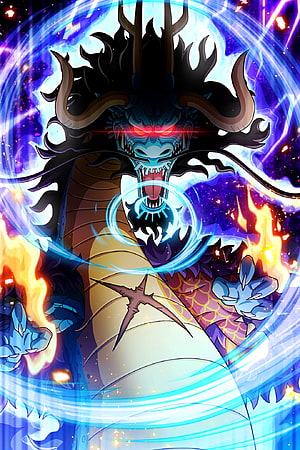 Kaido Dragon Form from One Piece Wano Arc with Cosmic Energy and Flames HD phone wallpaper