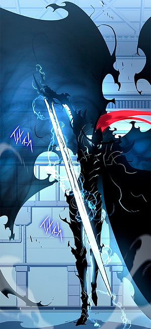 Igris from Solo Leveling Wielding a Glowing Sword in Dark Armor HD phone wallpaper
