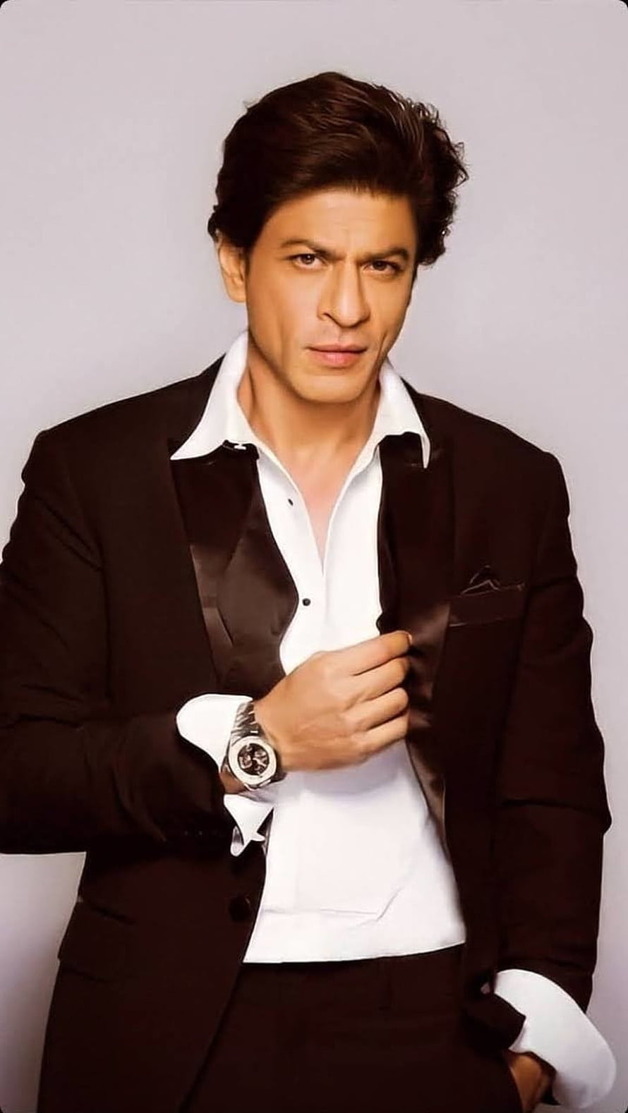 Shah Rukh Khan in a Black Tuxedo Suit with White Shirt and Luxury Watch HD phone wallpaper