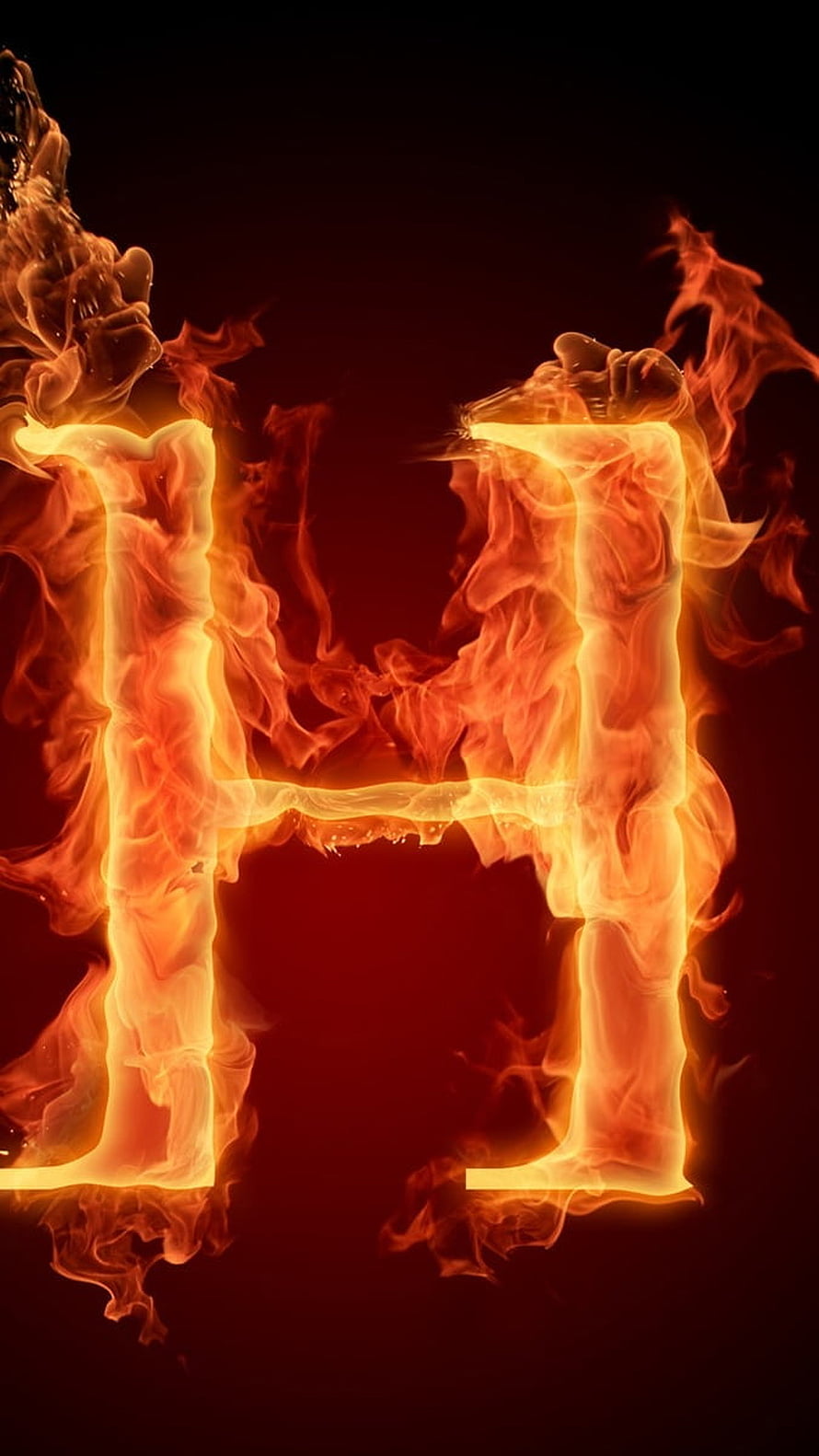 Burning Letter H in Vivid Orange Flames Against a Dark Background HD phone wallpaper