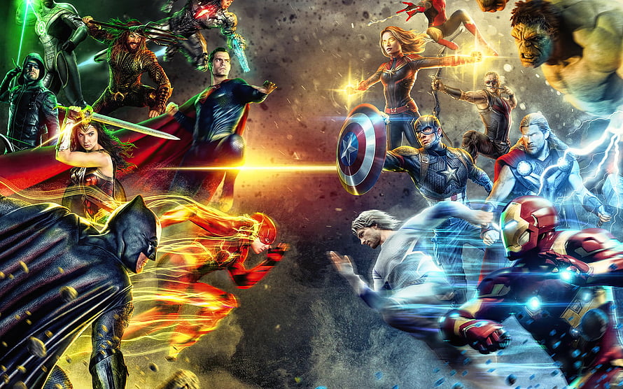 DC Justice League vs Marvel Avengers Epic Superhero Battle Wallpaper HD wallpaper