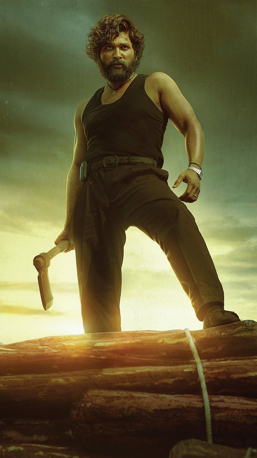 Alluri Sitarama Raju Character from the Movie RRR Holding an Axe on Logs HD phone wallpaper