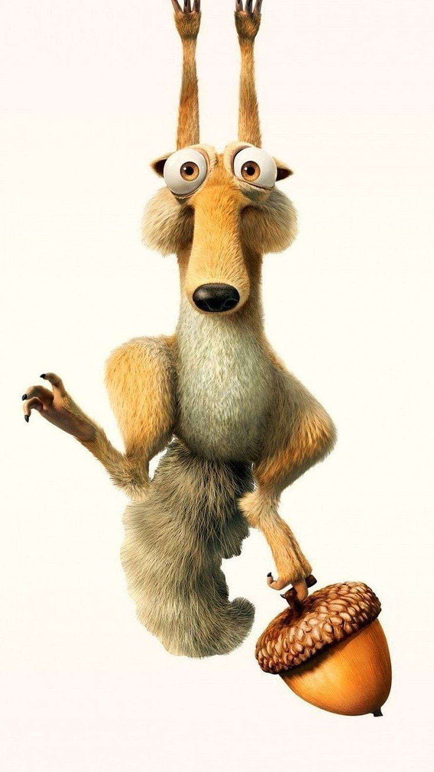 Scrat from Ice Age Hanging Upside Down with Acorn on White Background HD phone wallpaper