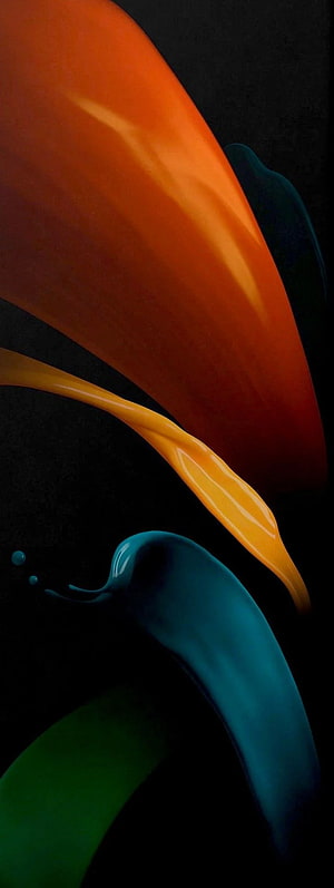 Abstract Fluid Art Wallpaper With Orange Blue And Green Liquid Swirls On Black Background HD phone wallpaper