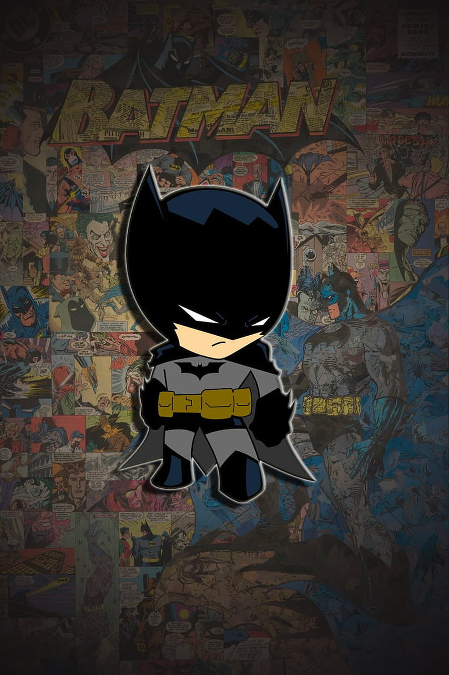 Cute Chibi Batman Character on Vintage Comic Book Collage Background, Chibi , Batman chibi, Batman HD phone wallpaper