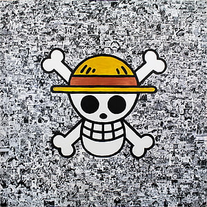 One Piece Jolly Roger Skull and Crossbones Over Manga Panel Collage Background HD phone wallpaper