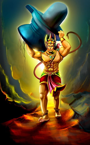 Hanuman Carrying Mount Kailash Digital Art Wallpaper, Lord Hanuman 3D, Bajrang Dal HD phone wallpaper