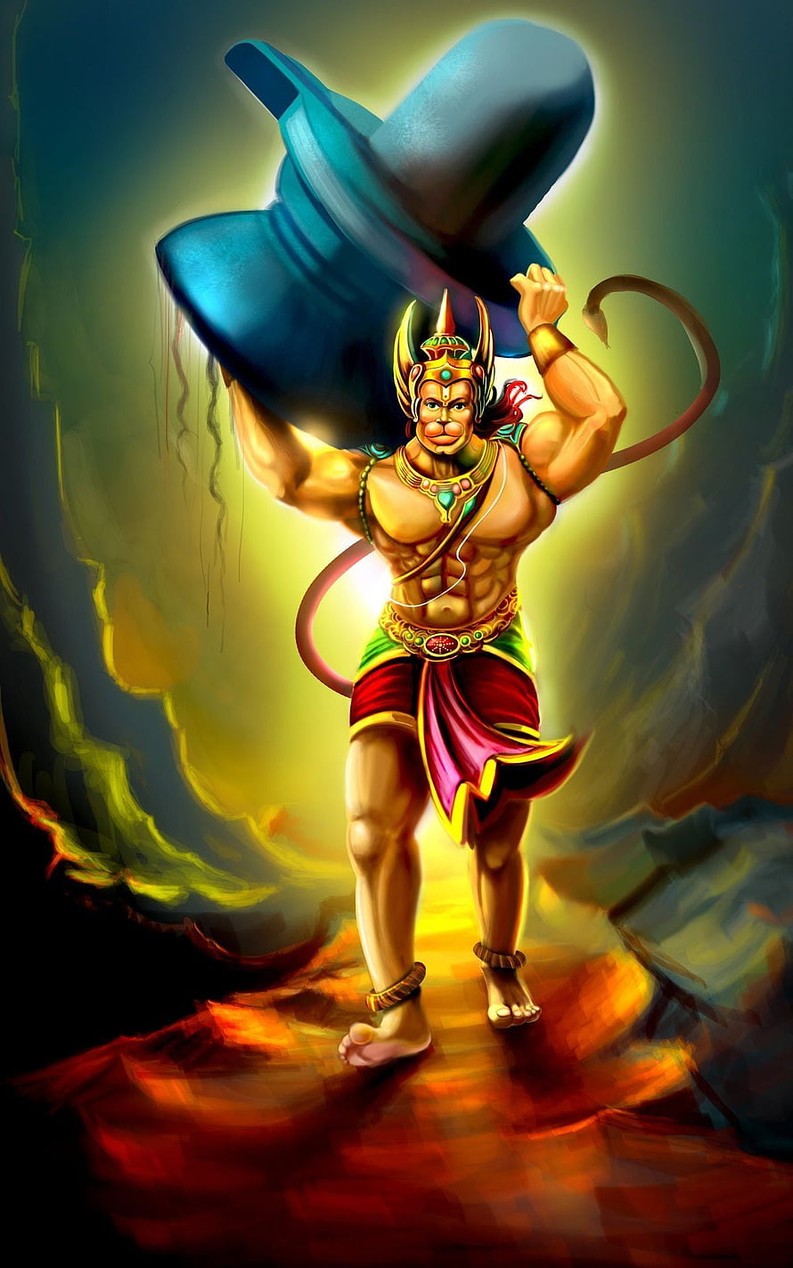 Hanuman Carrying Mount Kailash Digital Art Wallpaper, Lord Hanuman 3D, Bajrang Dal HD phone wallpaper