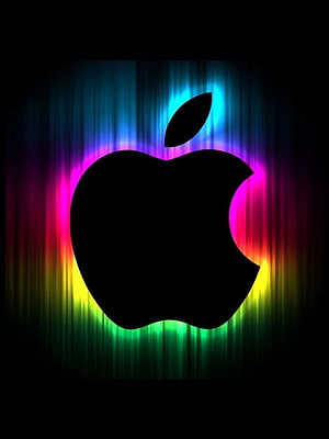 Apple Logo Silhouette with Vibrant Rainbow Glow on Black Background HD phone wallpaper