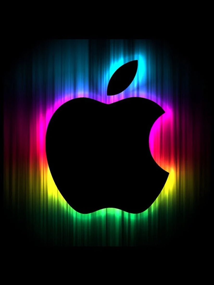 Apple Logo Silhouette with Vibrant Rainbow Glow on Black Background HD phone wallpaper